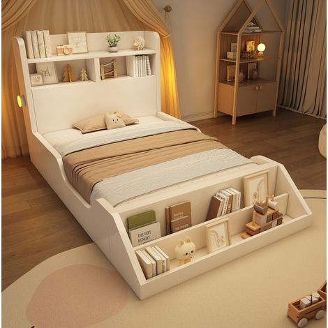 letto camera adulti 90x200 con libreria e luci HAVRYA (1/5)