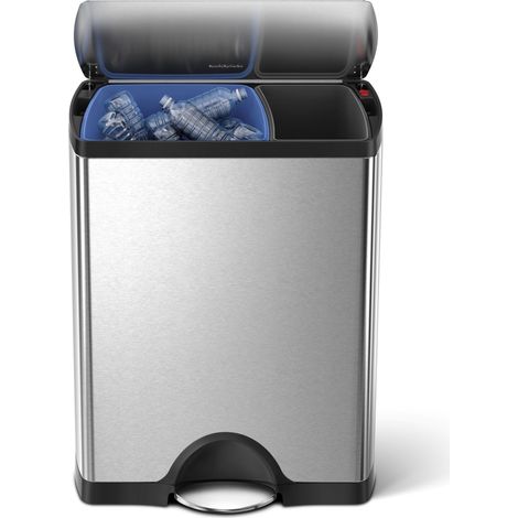 poubelle de recyclage rectangulaire, poubelle de cuisine, tri selectif 2 bacs, double compartiments, acier inoxydable brossé, 46 litres (30/16) (1/3)