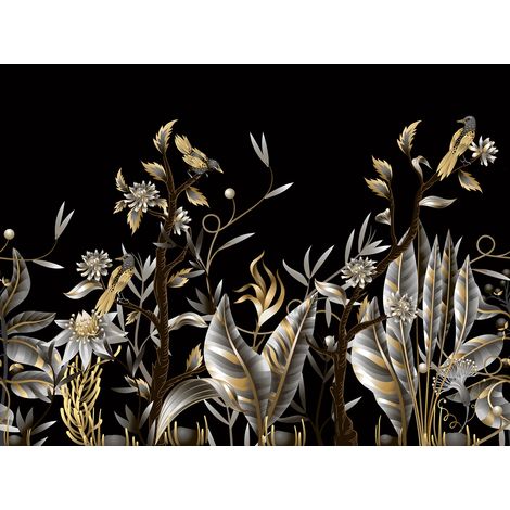 Papier peint panoramique - Fleurs Oiseaux - 130 cm x 97 cm (1/2)