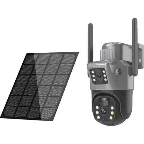 Caméra de sécurité, double objectif, énergie solaire, Caméra WIFI sans carte, Prise EU (1/2)