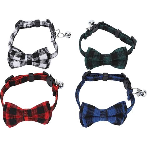 Collier à carreaux pour animaux de compagnie, 4 pièces, boucle de sécurité confortable et détachable, mignon et Unique, nœud papillon pour petit chien et chat (1/5)