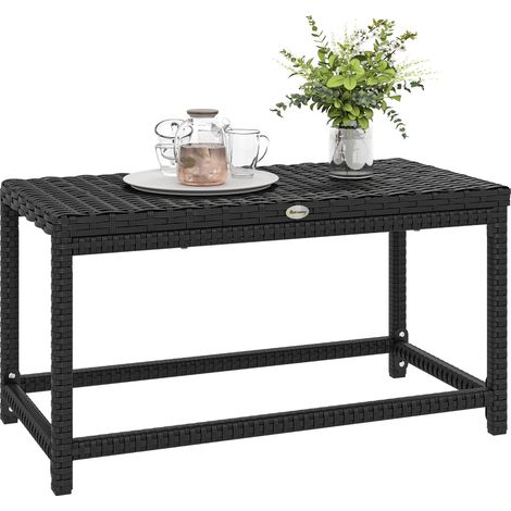 Outsunny Outdoor Coffee Table, PE Rattan Side Table w/ Plastic Board, Black (1/5)