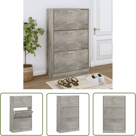 The Living Store Armoire à chaussures Gris béton 63x24x103 cm Bois d'ingénierie - Meuble Range Chaussures - Armoire Chaussure - Rangement Chaussures - Placard Chaussures - Organiseur Chaussures (1/5)