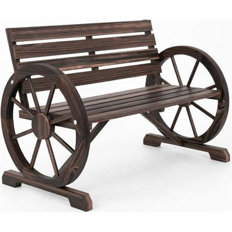 Banco de jardín vintage de madera de abeto con reposabrazos de rueda, asiento doble (1/5)