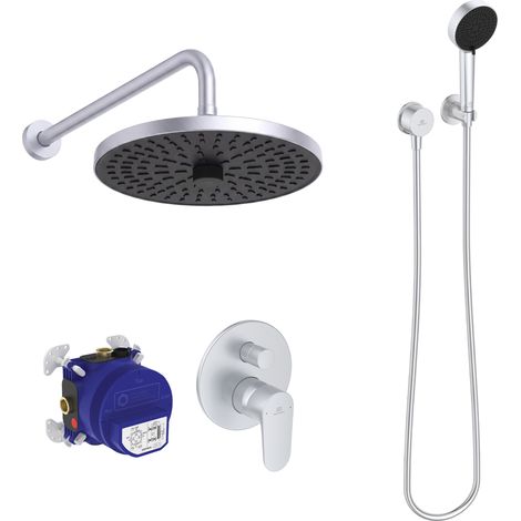 Ideal Standard - Ensemble de douche Alu+ avec mitigeur encastré, douche de tête et kit complet, argent brossé (1/4)