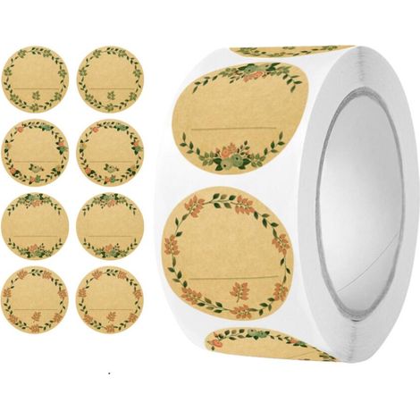 500 Pièces (brun 1) Gomettes Autocollantes,Etiquettes Autocollantes Bocaux,Étiquettes Auto adhésives Kraft pour pots d'épices et de Confiture Étiquettes Cadeaux