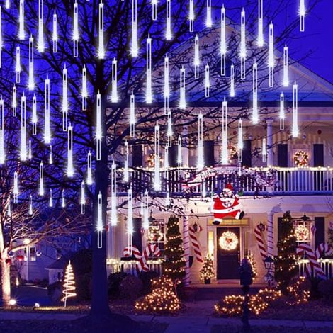 Guirlande lumineuse extérieure pour arbre, pluie de météores LED avec 8 tubes de 30 cm, effet neige tombante et étoiles filantes, décoration de Noël imperméable pour jardin et terrasse (1/5)