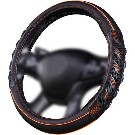 Housse de volant de voiture en cuir synthétique respirant, universelle, 15 pouces/38 cm (noir/rouge) (1/5)