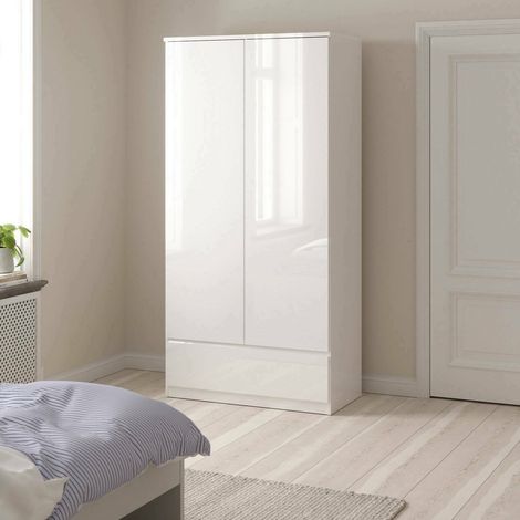 Dmora - Armario 2 puertas Kab, Muebles de dormitorio, Vestidor, Armario de ropa, 99x50 h201 cm, Blanco brillante (1/5)