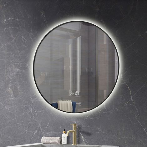 Kibath Espejo Led MOO 20W REDONDO PEFIL NEGRO de 80 cm espejo 6000K (1/4)