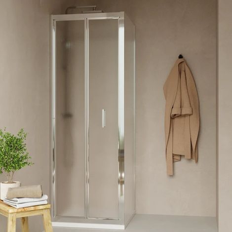 Cabine de douche 70x90 cm avec ouverture à livre et paroi fixe en verre imprimé 6 mm profilés chromés h185 Tonga (1/4)