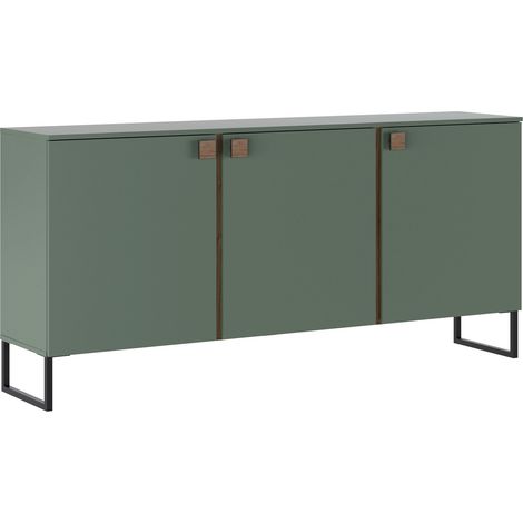 Madia Soggiorno Credenza 3 Ante Con Ripiani Interni Piedini Neri Mobile Sala Da Pranzo Soggiorno Zona Living Design Moderno 184 x 86 x 40 Cm Colore Verde E Rovere