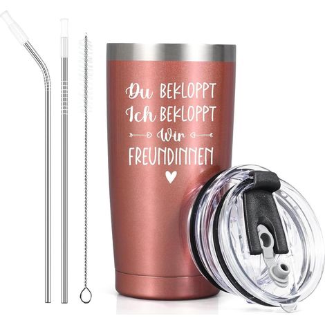 Edelstahl Thermobecher 600ml mit Spruch, Roségold, für Freundinnen (1/5)