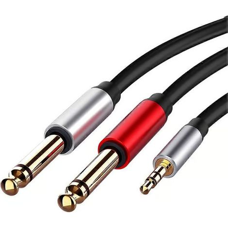 Câble audio adaptateur jack 3,5 mm vers double jack 6,5 mm, câble AUX 3,5 mm vers 6,5 mm, répartiteur jack 3,5 mm pour table de mixage guitare (1/5)