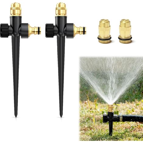 Set of 2 Metal Lawn Sprinkler for Yard, Irrigator Sprinkler, Stake, Set of 4 Circular Arc Sprinklers + 2 Metal Stakes, Adjustable Irrigation Range (Black) (1/5)