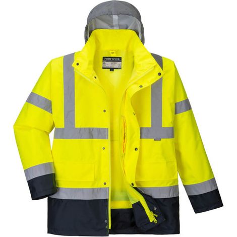 Chaqueta multi-uso 4 en 1 de alta visibilidad Contrast Traffic Capucha plateada reflectante S471 S Amarillo/Marino