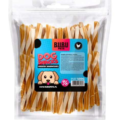 Bubu Pets  Snack per cani  Confezione da 0,5 kg - Panini con pollo e merluzzo intrecciati  500 g
