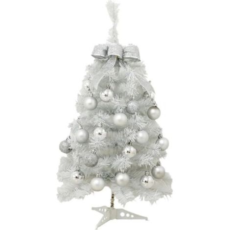 Arbre De Noël - Avec Lumières Intégrées - Boules Décoratives Pré-Attachées - Blanc - 45x20x20 Cm (1/5)