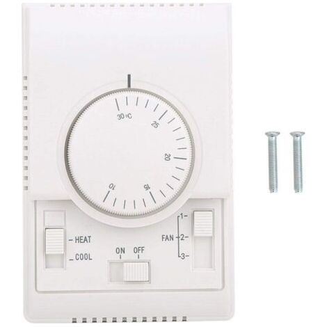 Interrupteur mural de contrôle de la température, contrôleur de température continu AC 220V 10-30 ℃, 2 modes de chauffage/refroidissement Thermostat de vitesse de ventilateur à 3 portes Mécanique (1/4)