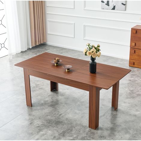 Table extensible rettangolare in MDF finitura noce, con 2 ribalte, salvaspazio (1/5)