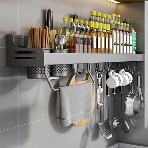 Modernes Gewürzregal Hängend ohne Bohren 50cm Grau (1/5)