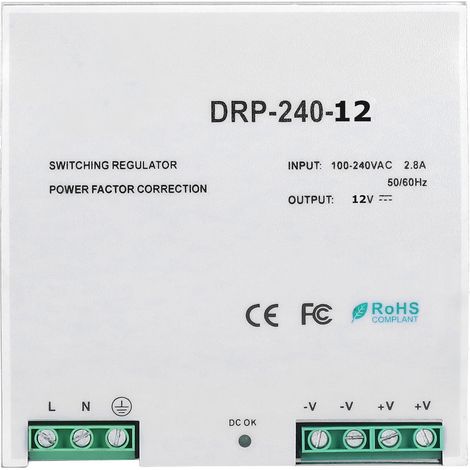 Alimentation à découpage DIN Rail DR-240-12, stabilisée réglable 12V, pour boîtier à fusibles et éclairage LED