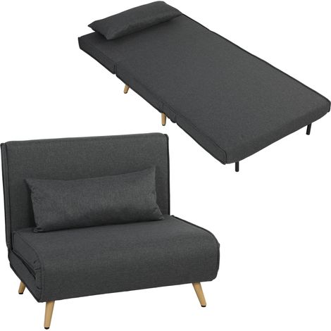 Canapé-lit 1 place - HOMCOM - dossier réglable, coussin inclus et pieds pliables - charge 120 kg - gris