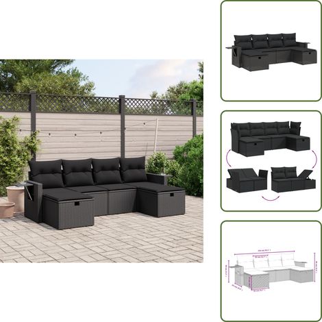 The Living Store 6-tlg. Garten-Sofagarnitur mit Kissen Schwarz Poly Rattan - Gartensessel (1/5)