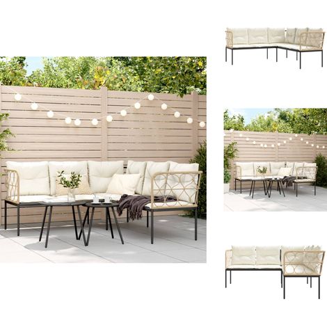 Gartensofa in L-Form mit Kissen Schwarz Stahl und Textilene - Gartensofa - Gartensofas - Garten Ecksofa - Garten Ecksofas (1/5)