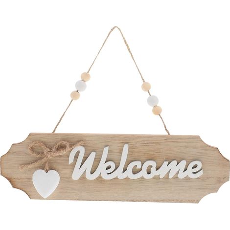 Panneau de bienvenue en bois naturel 25,8 x 7,6 cm avec corde suspendue, déco de porte d'entrée pour maison. (1/5)