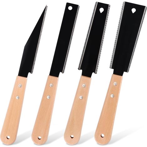 4 Pièces Scie Japonaise Menuisier Scie à Bois Petite Double Tranchant 11/17 TPI Flush Cut Saw Fine Tooth Pull Saw avec Poignée pour Trimming, Pruning et Bricolage (Noir) (1/5)