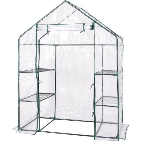 Serre de jardin verte 143 x 73 x 195 cm avec structure en fer et étagères, housse PVC transparente pour jardin, terrasse et potager (1/5)