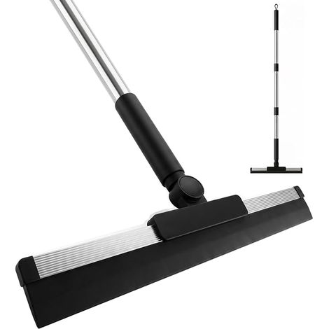 Raclette de sol & Raclette Douche Noire Sans Trace, Balai Tire-Eau Caoutchouc 36cm avec Manche 137cm Robuste et Articulation 180° - Pour Douche à l'Italienne, Paroi de Douche, Poils d'Animaux (1/3)