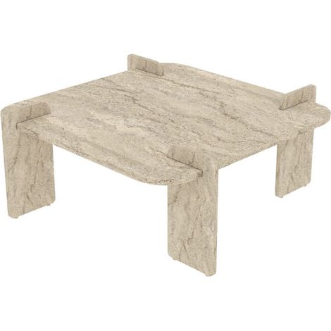 Couchtisch aus Holz "Woog" 90 x 90 x 35 cm - Travertin