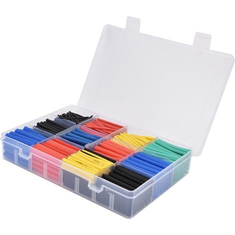 Gaine thermorétractable colorée, lot de 800 pièces sous film bulle, tubes isolants multicolores pour câblage électrique, diamètres variés, protection et isolation, boîte de 800. (1/5)