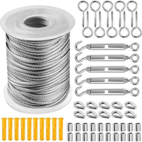Kit de cable suspendido de acero inoxidable de 30 metros para entrenamiento en plantas trepadoras e instalación de pasamanos de escaleras. (1/4)