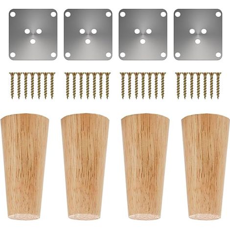 Lot de 4 pieds de table en bois, pieds de rechange coniques confortables pour meubles, canapés et piédestaux, base en chêne