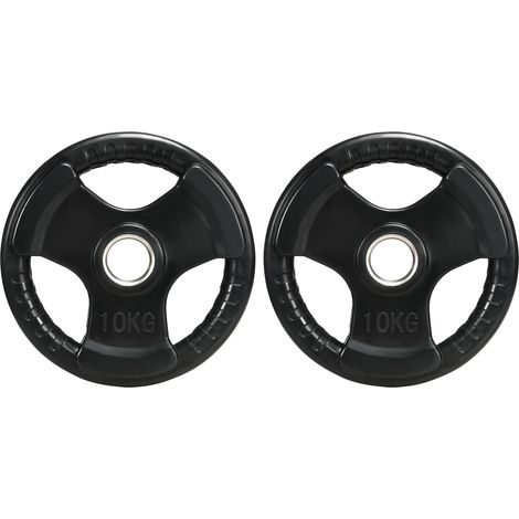 Disques de musculation, lot de 2, 10 kg par disque, trois poignées, revêtement en caoutchouc protecteur de sol, métal