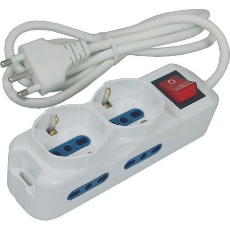 MULTIPRESA DA TAVOLO COMPATTA  2 SCHUKO + 4 BIPASSO CON INTERRUTTORE - 2 blister SYNTESY