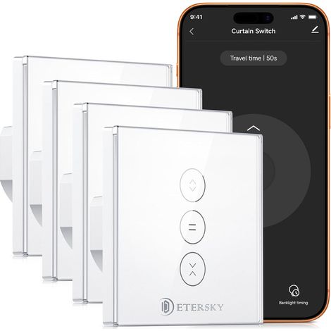 Interrupteur Volet Roulant Connecté WiFi, Commutateur Intelligent Volet Roulant Stores Connecté Compatible avec et , Interrupteur Tactile Peut Éteindre la LED, Timer - 4 Packs (1/5)