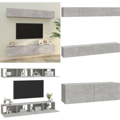 Meubles TV muraux 4 pcs Gris béton 100x30x30 cm - Meuble Tv Mural - Armoire Tv Murale - Support Tv - Unité Tv - Meuble Gris - Home & Living (1/5)