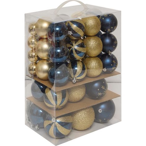 Déco de sapin Lot de 60 Boules de Noël de 4 à 8 cm - Bleu et Doré - Feeric Christmas (1/5)