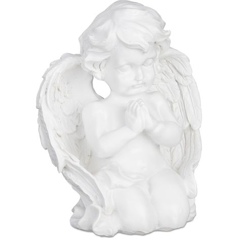 Relaxdays ángel de tumba arrodillado y rezando, elegante, resistente a intemperie y heladas, piedra artificial, blanco (1/5)