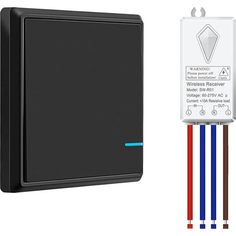 Kit d'interrupteurs sans fil noir,sans câblage,IP66 Sans câblage ni travaux,portée RF 400m,interrupteur mural sans fil pour lampes,escaliers,garage et sous-sol (1/5)