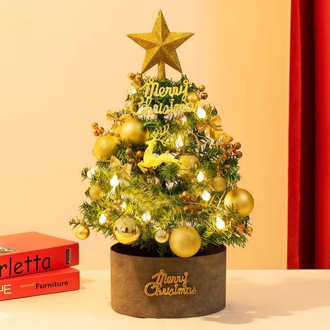 Mini Sapin de Noël 60 cm,Pré-éclairé LED,Sapin Artificiel de Table,Arbre de Noël Lumineux,Petit Arbre Artificiel avec étoiles pour Maison, Bureau,Vitrine,Décoration Festive Intérieure et Extérieure (1/5)