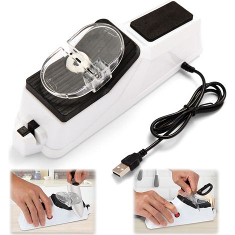 Aiguiseur de couteaux électrique (USB), aiguiseur de couteaux double face, affûtage et polissage rapides, avec couvercle de protection (5 meules) (1/5)