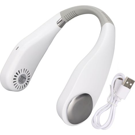 Ventilateur de cou sans pales, 3 vitesses, recharge USB, batterie 3000mAh, silencieux, mains libres, lumière d'ambiance, pour bureau et voyage, blanc (1/5)