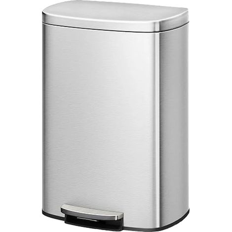 Poubelle, Design à Pédale, Acier Inoxydable Antirouille, 50L argent (1/2)