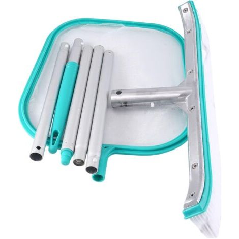 Outils de nettoyage piscine - Filet plat en avec épuisette Manche télescopique Brosse à récurer 45,7 cm Pour nettoyer la saleté des murs, et marches (1/5)