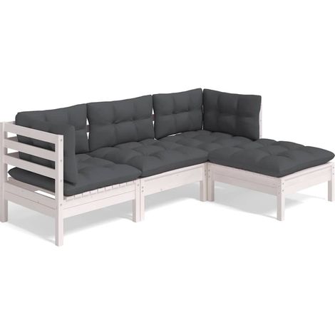 Maison Exclusive - 4-tlg. Garten-Lounge-Set mit Kissen Weiß Kiefe